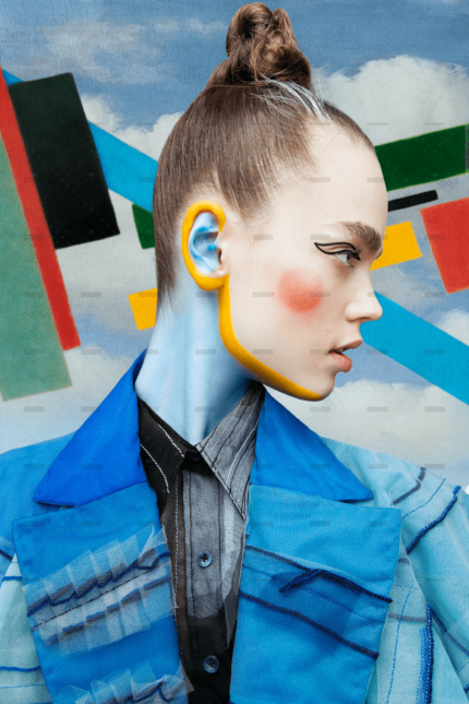 Abstraktes Porträt für Ferienhaus-Verwaltung, Kunst. Farbige Elemente, kreatives Design.