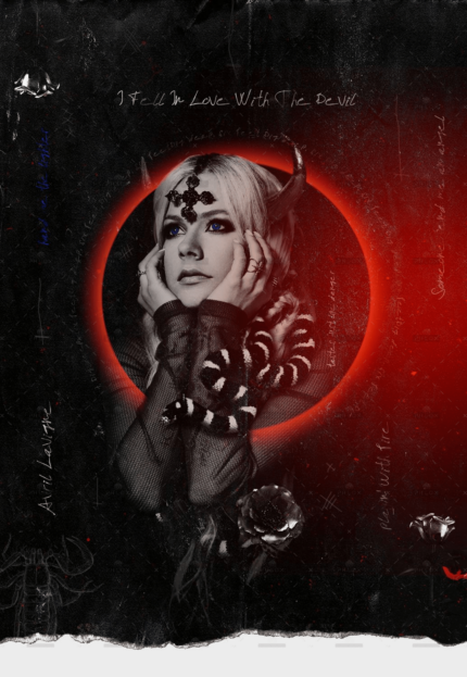 Avril Lavigne mit Hörnern und Schlange. Albumcover für Ferienhaus-Verwaltung?