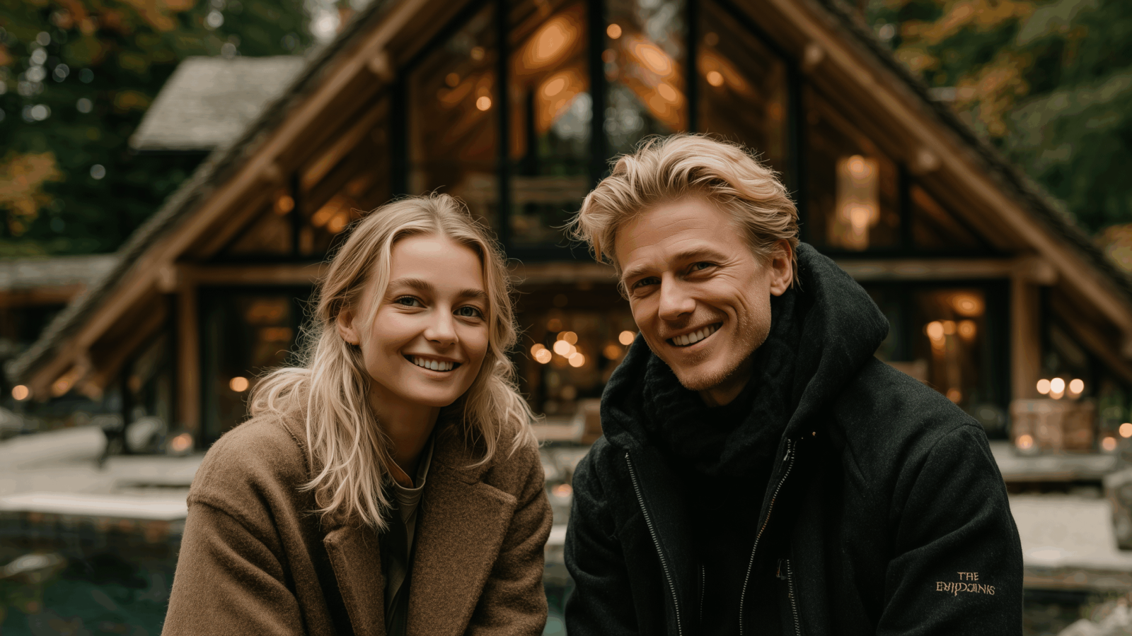 Paar vor Ferienhaus in Bayern. Favorent für Ertrag & minimalen Aufwand bei Vermietung.