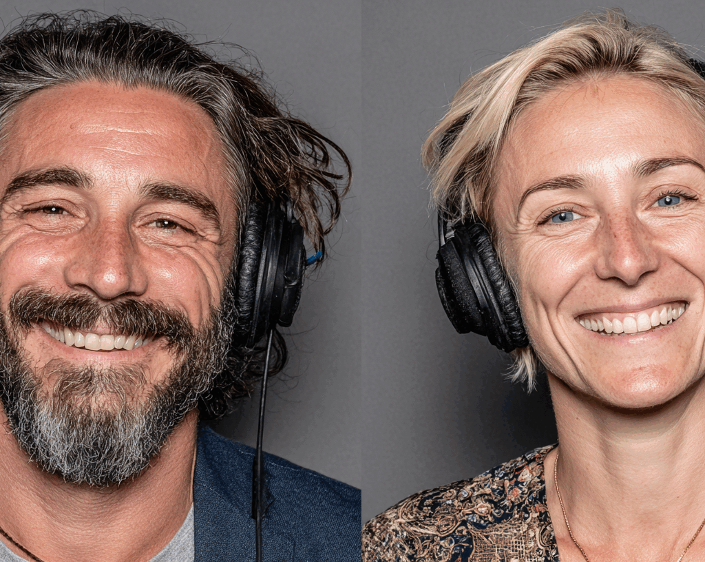 Favorent Bayern Team mit Kopfhörern. Ferienhaus-Vermietung mit minimalem Aufwand, maximalem Ertrag.