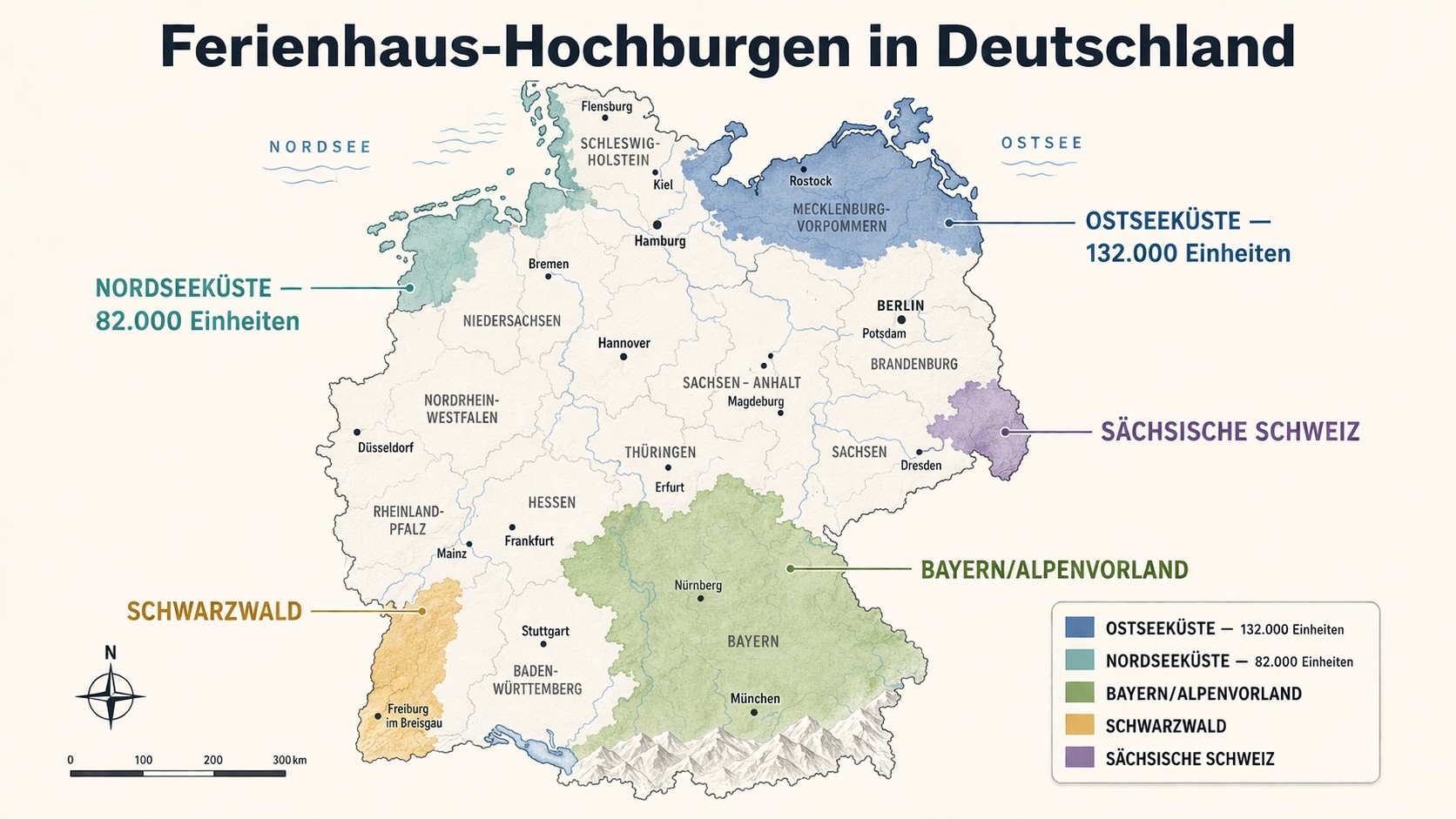 Deutschlandkarte mit Ferienhaus-Hochburgen