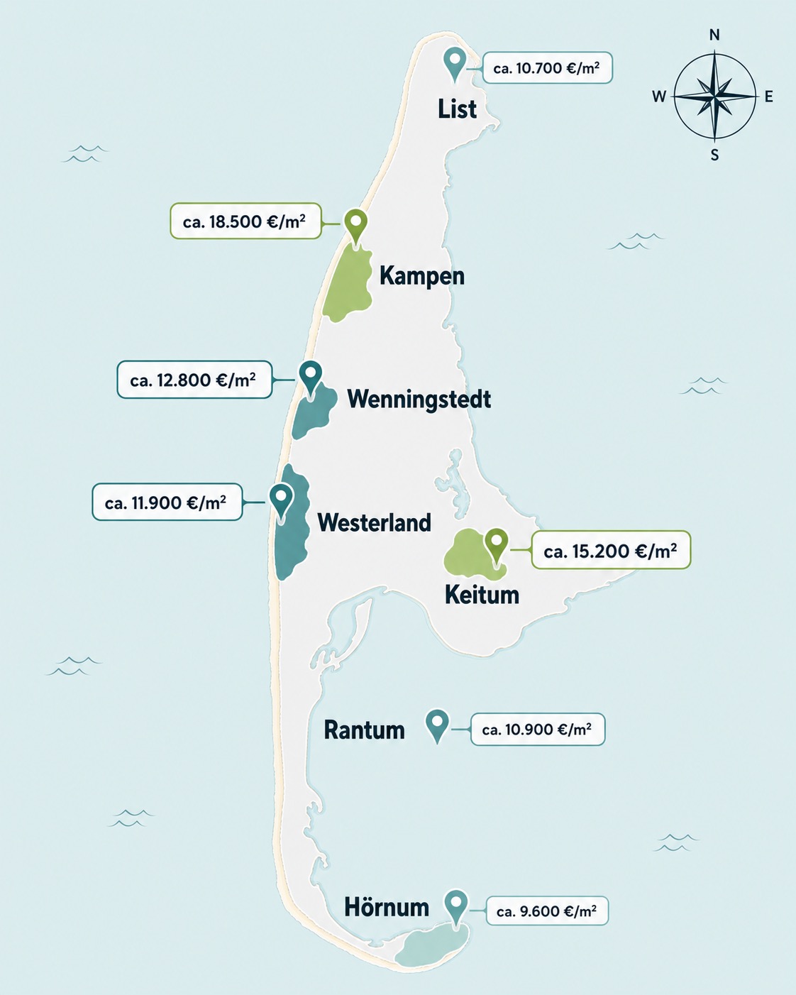 Sylt-Karte mit Bodenrichtwertzonen