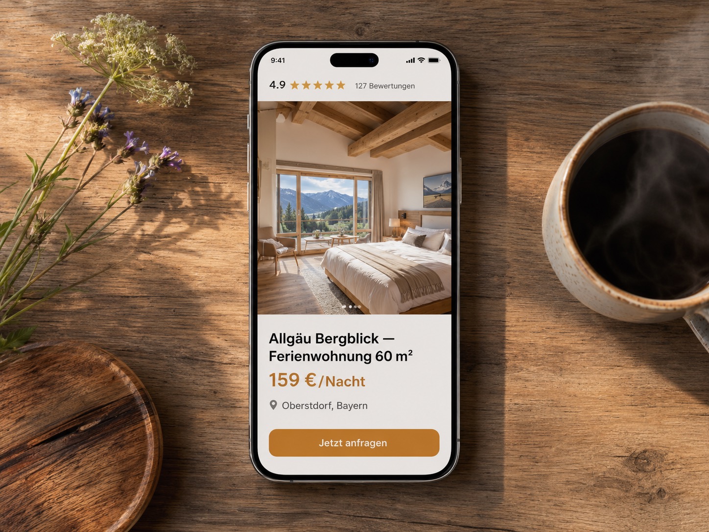 Smartphone-Mockup eines Buchungs-Listings