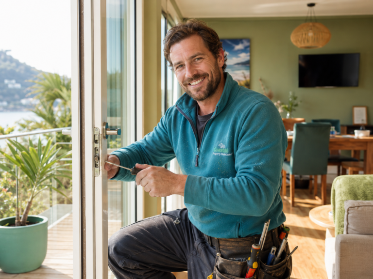 Favorent-Hausmeister erledigt eine kleine Reparatur in einer Ferienwohnung