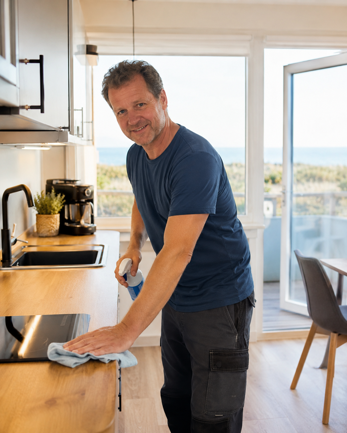 Vor-Ort-Team von Favorent an einer Ferienwohnung auf Fehmarn