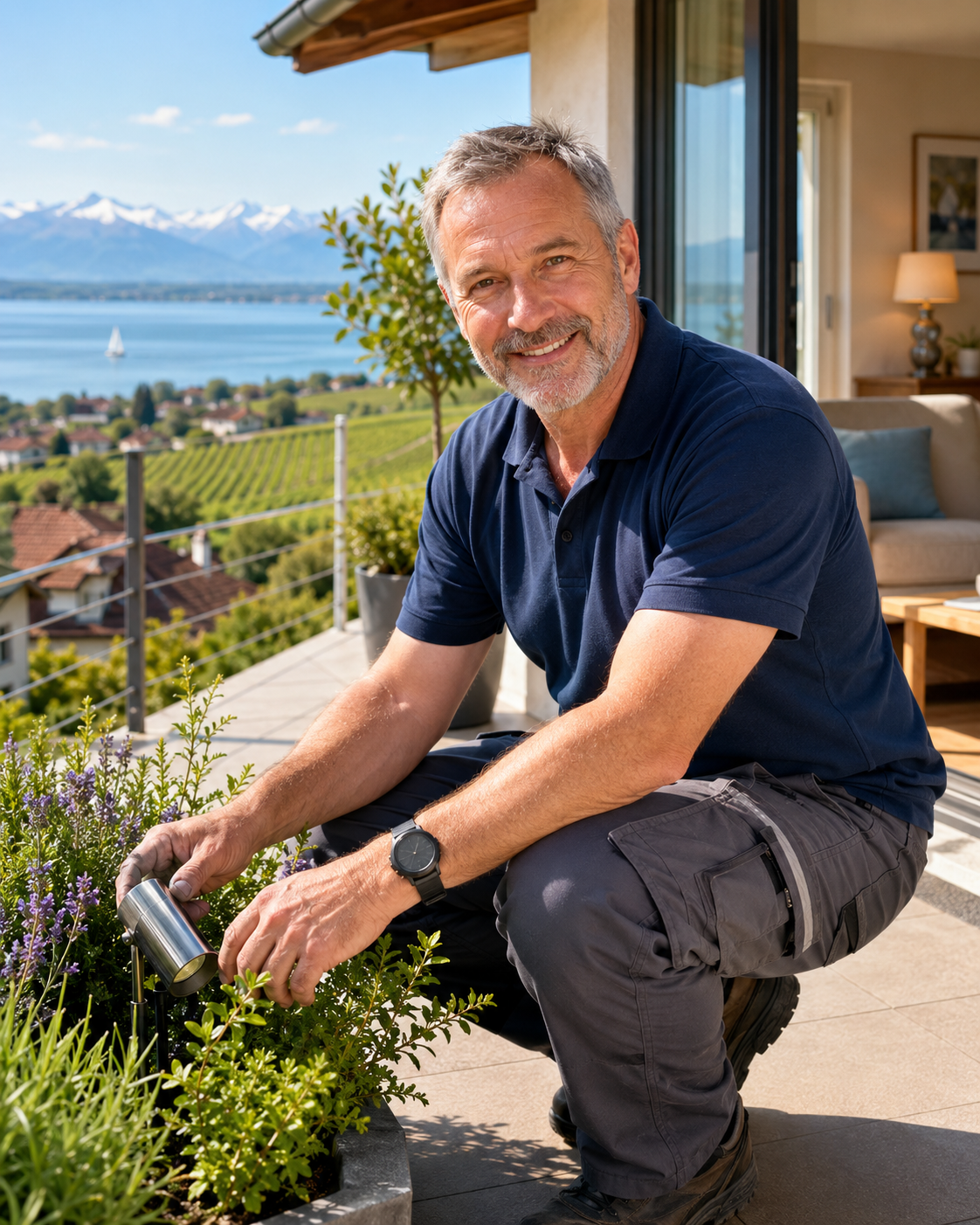 Vor-Ort-Team von Favorent an einer Ferienwohnung am Bodensee