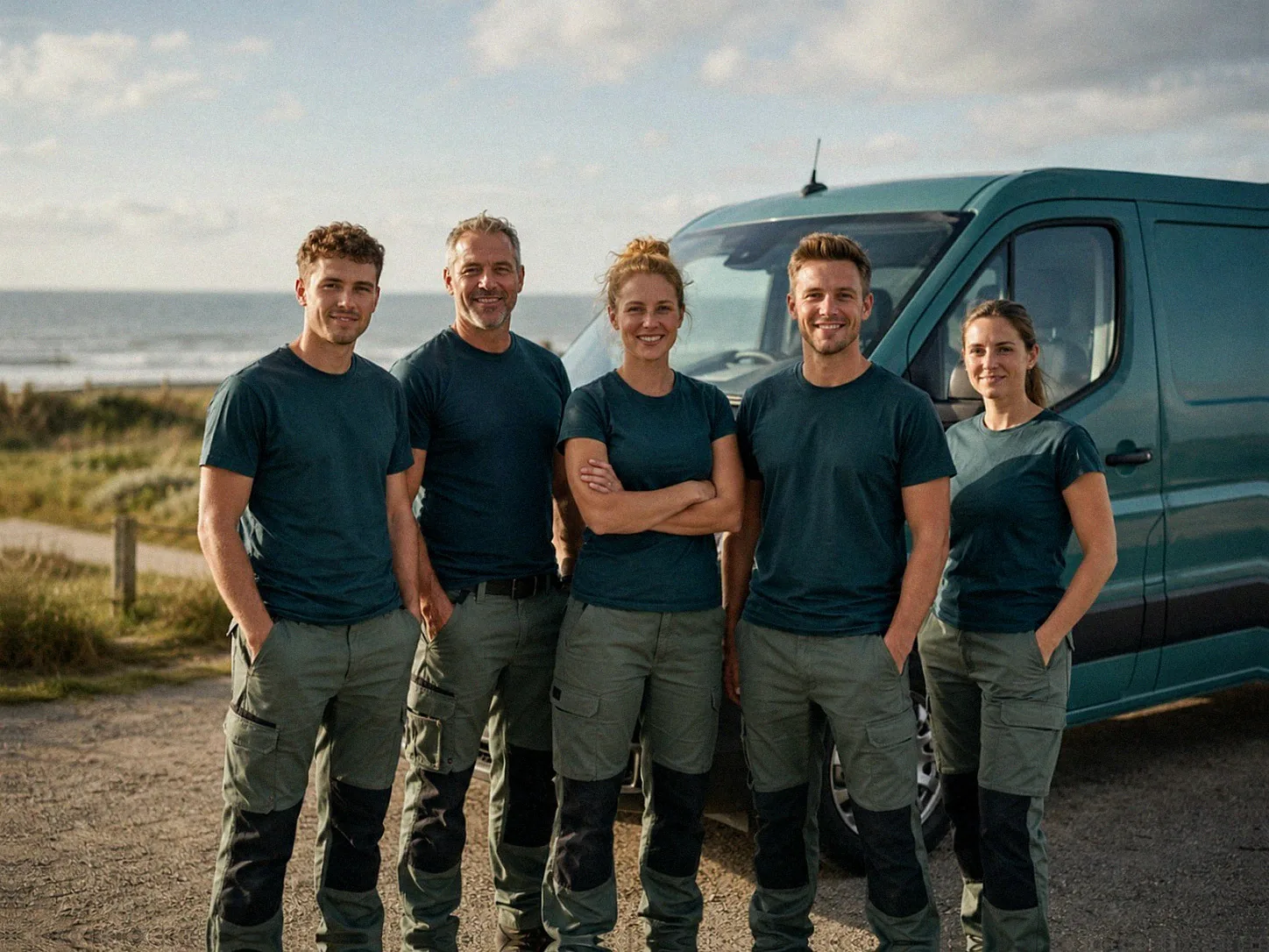 Gruppenbild eines regionalen Favorent-Serviceteams vor dem Einsatzfahrzeug