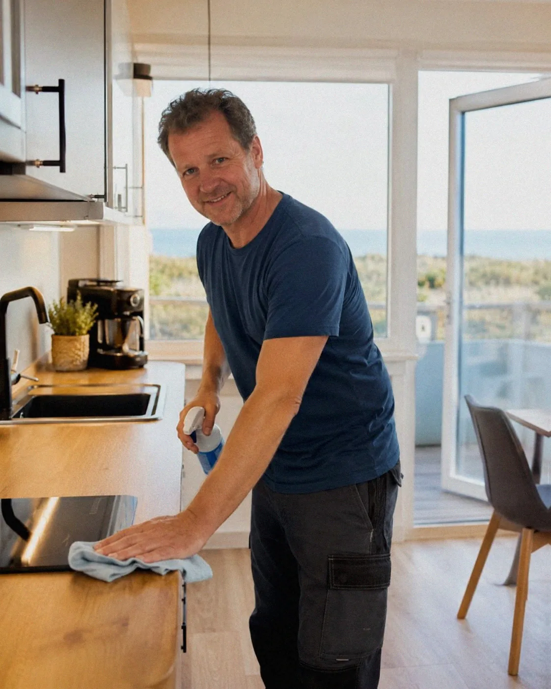 Vor-Ort-Team von Favorent an einer Ferienwohnung auf Fehmarn