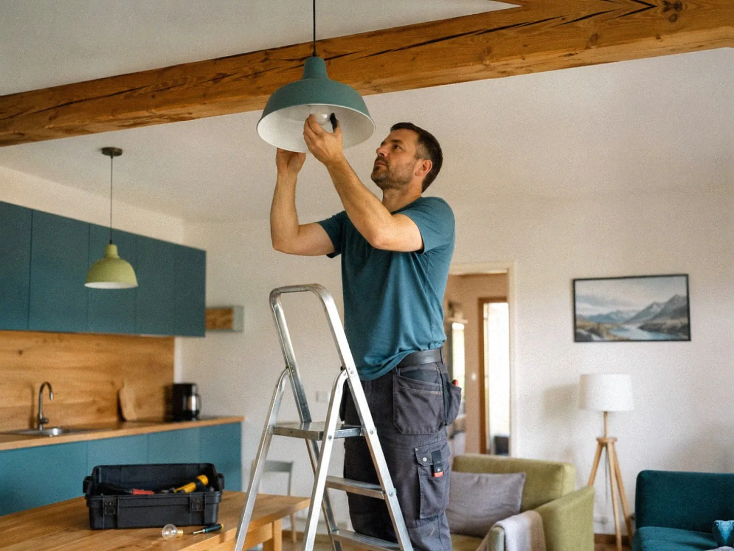 Favorent-Handwerker prüft die Technik einer Ferienwohnung