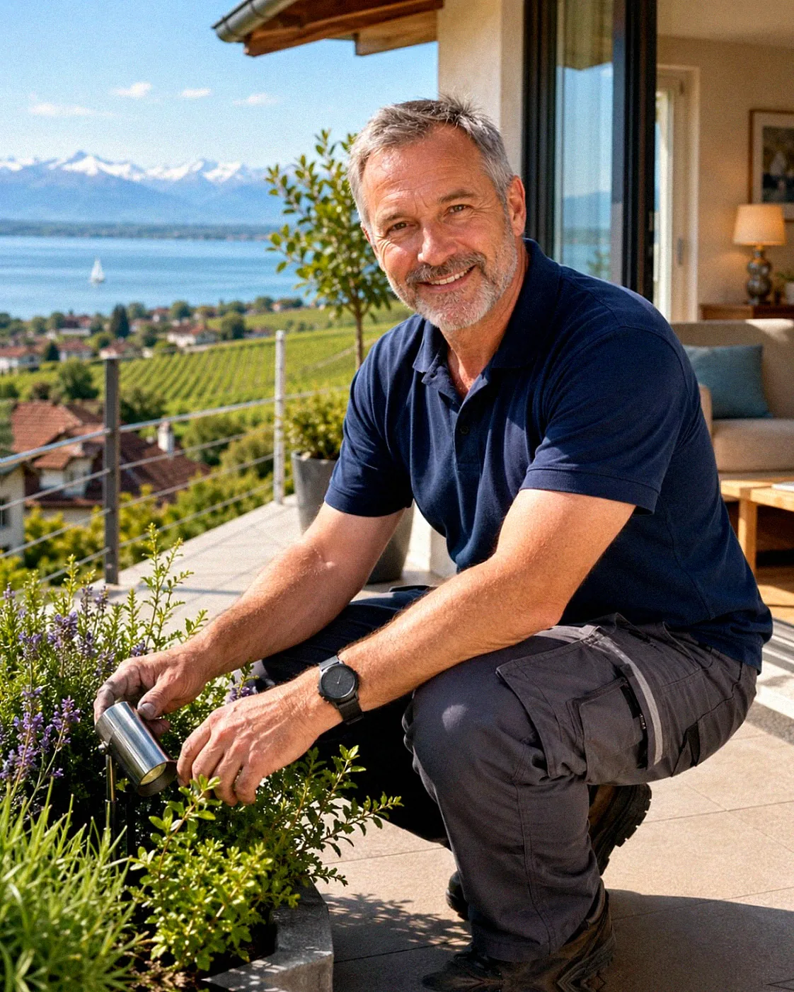 Vor-Ort-Team von Favorent an einer Ferienwohnung am Bodensee