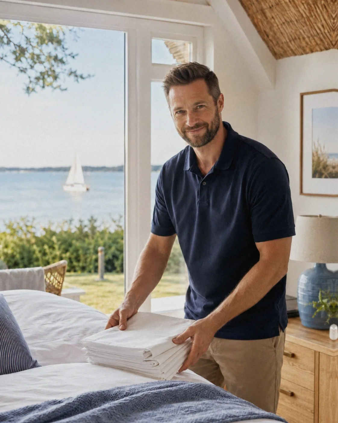 Vor-Ort-Team von Favorent an einer Ferienwohnung an der Schlei