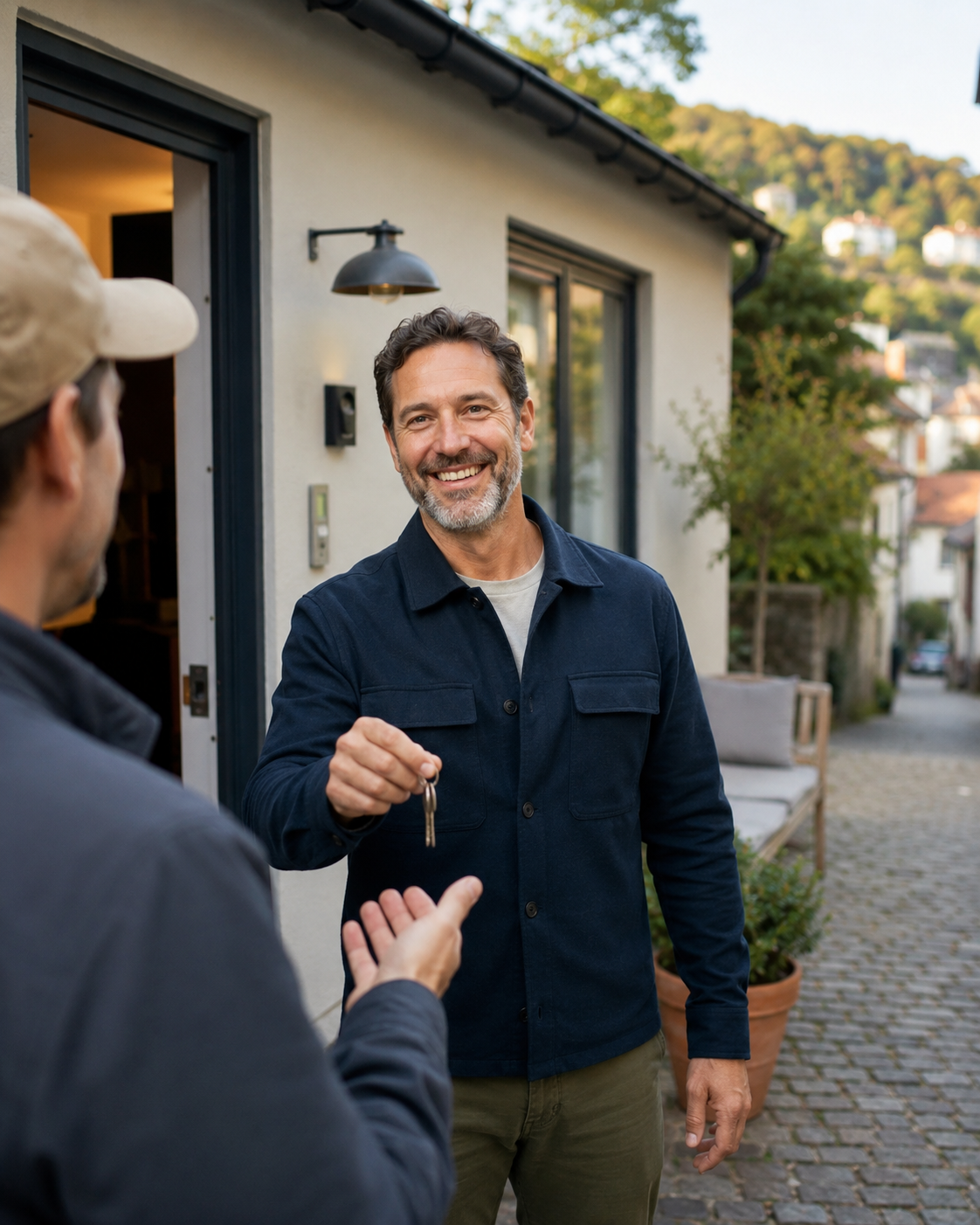 Vor-Ort-Team von Favorent an einer Ferienwohnung in Heidelberg