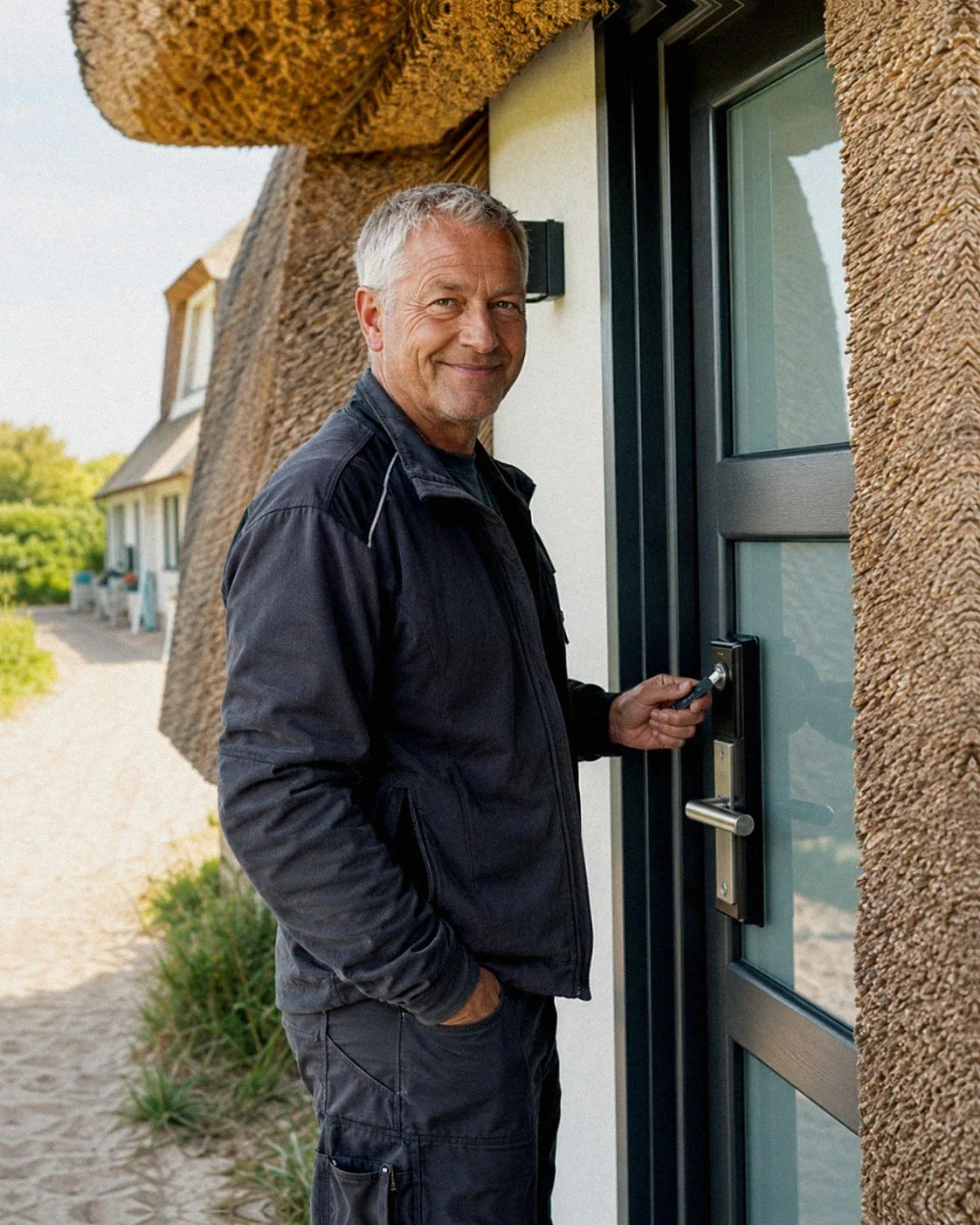 Vor-Ort-Team von Favorent an einer Ferienwohnung auf Spiekeroog