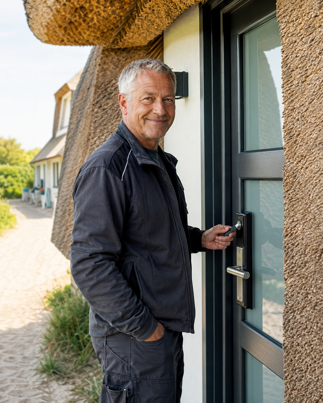 Vor-Ort-Team von Favorent an einer Ferienwohnung auf Spiekeroog