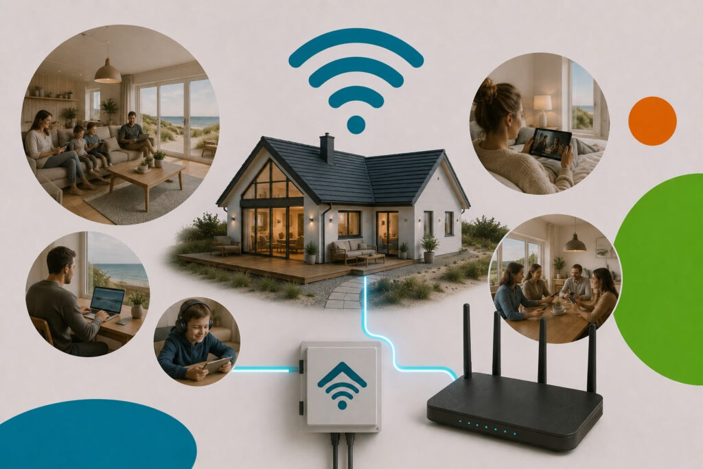 Ein Ferienhaus mit WLAN-Anbindung, das Favorent für eine reibungslose Verwaltung der Ferienimmobilie nutzt.